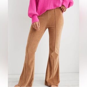 Aerie Women Groove On Ribbed Velour Flare Dark Tan Pants, SZ M. Sold out online